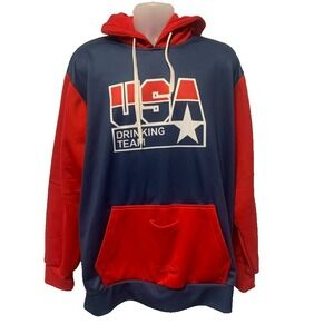 USA Drinking Team Unisex Pullover Hoodie With Built In Can Holder Koozie‎ Humor
